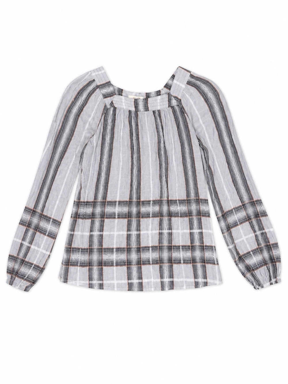 LC Lauren Conrad Square NeckBlue Plaid Long Sleeve Blouse